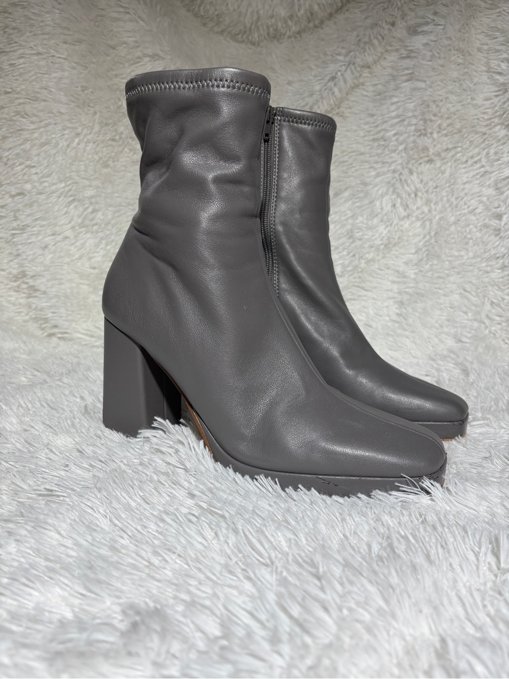 Steve Madden Gray Block Heel Zip Ankle Boots